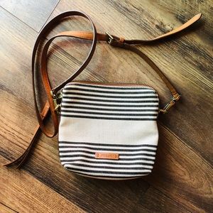 Fossil Maya Striped Canvas Leather Crossbody Purse